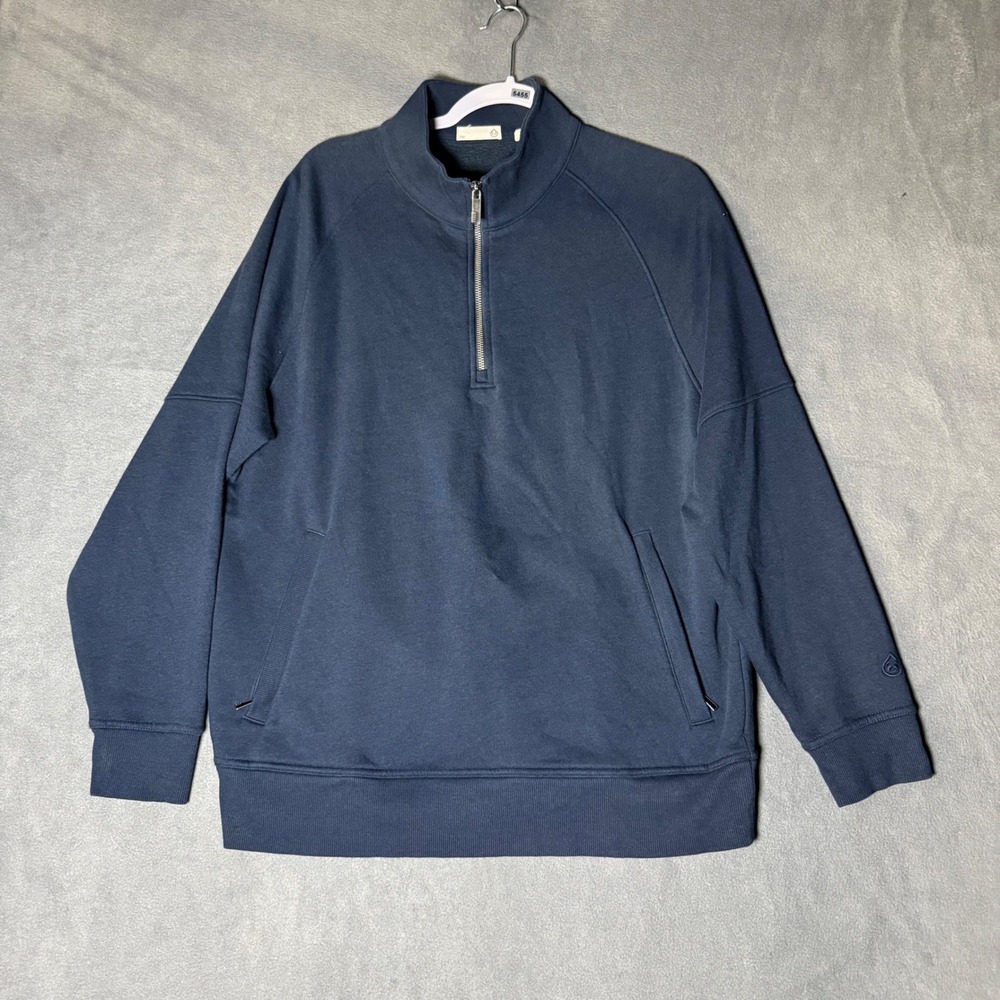 Tasc Performance Mens Navy Blue Organic Cotton Bamboo Quarter Zip Pullover L